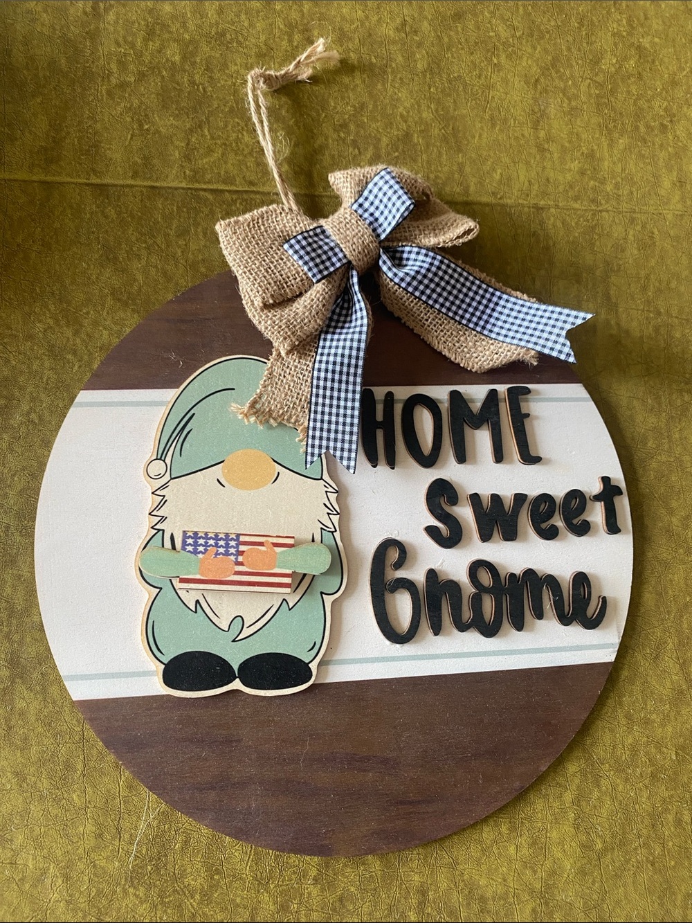 Home Sweet Gnome Wall Sign - Green Gnome Accent
